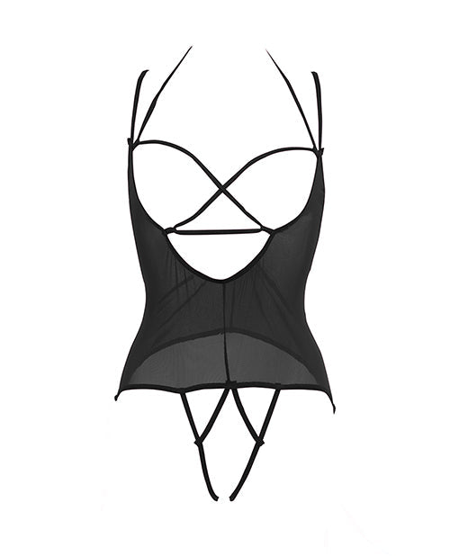 Allure Angelina Nuisette Teddy Transparente en Résille Sous la Poitrine Noire S/M