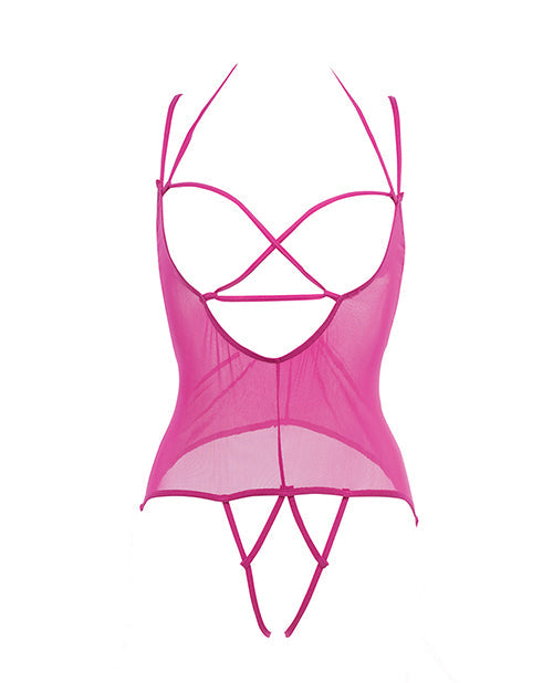 Allure Angelina Body Teddy en résille transparente rose vif L/XL