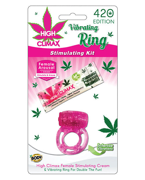 Kit estimulante de anillo vibrador High Climax con aceite de semilla de cáñamo - Rosa