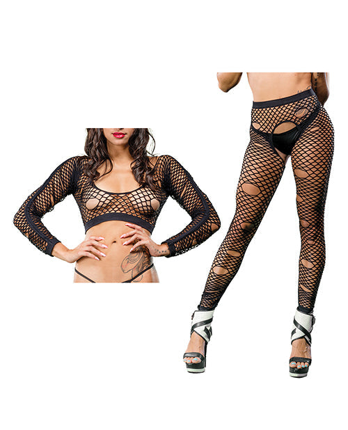 Legging sans entrejambe Beverly Hills Naughty Girl, motif trous mélangés, noir, taille unique