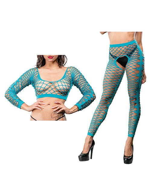 Legging échancré en maille à l'avant et motifs sur les côtés, Turquoise, taille unique, marque Beverly Hills Naughty Girl