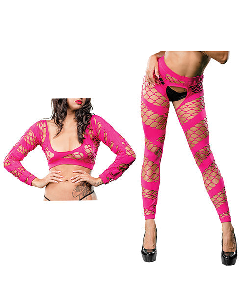 Beverly Hills Naughty Girl Mallas de Rejilla y Red sin Entrepierna Rosas Talla Única