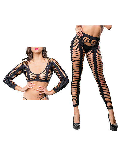 Legging résille noir Beverly Hills Naughty Girl entrejambe ouvert avec lanières taille unique