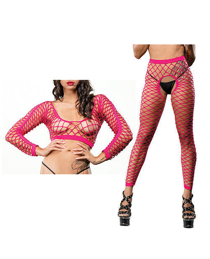 Legging Rose Résille Ouvert à l'Entrejambe "Naughty Girl" Beverly Hills Taille Unique