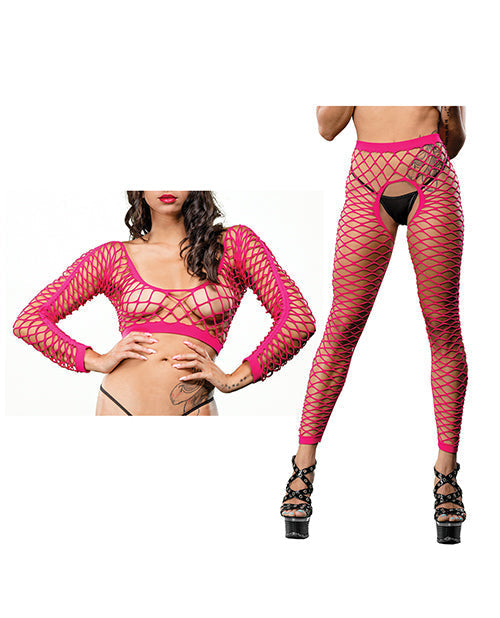 Beverly Hills Naughty Girl Leggings sin entrepierna de malla completa rosadas T/U
