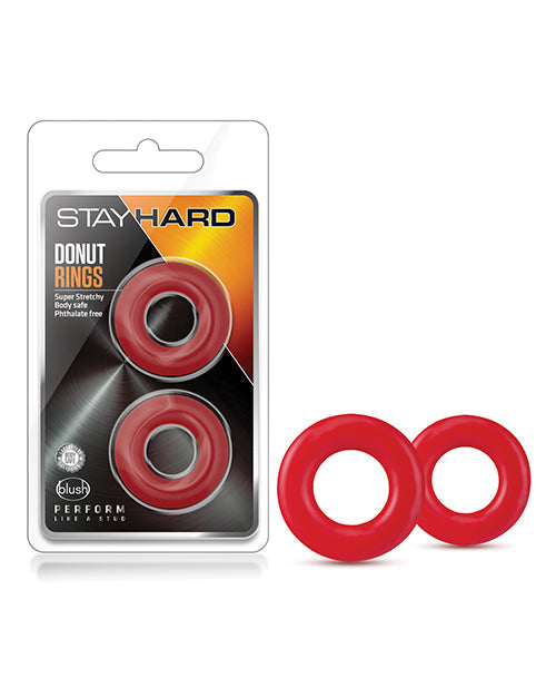 Blush Stay Hard Anillos de rosca para el pene, paquete de 2, rojo