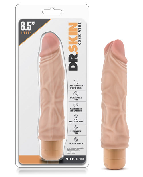 Blush Dr Skin Godemichet vibrant n° 10 | Godemichet réaliste beige | Grand godemichet étanche de 21,6 cm | Meilleur vibromasseur pour femmes