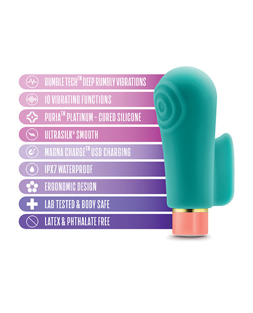 Vibrador de dedo Blush Aria | El mejor vibrador sensual para mujeres | Vibrador pequeño de 10 velocidades color verde azulado