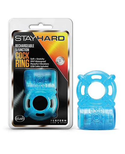 Anillo para el pene recargable Blush Stay Hard de 5 funciones - Azul