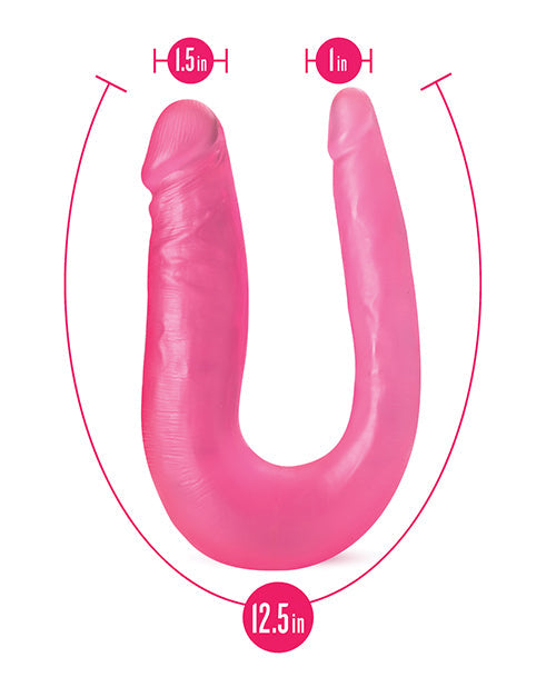 Blush B Yours gros gode de 31,75 cm | Doux double gode | Gode courbé en U rose | Gode réaliste