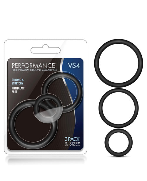 Blush Performance VS4 Juego de Anillos para Pene de Silicona Pura Premium - Negro