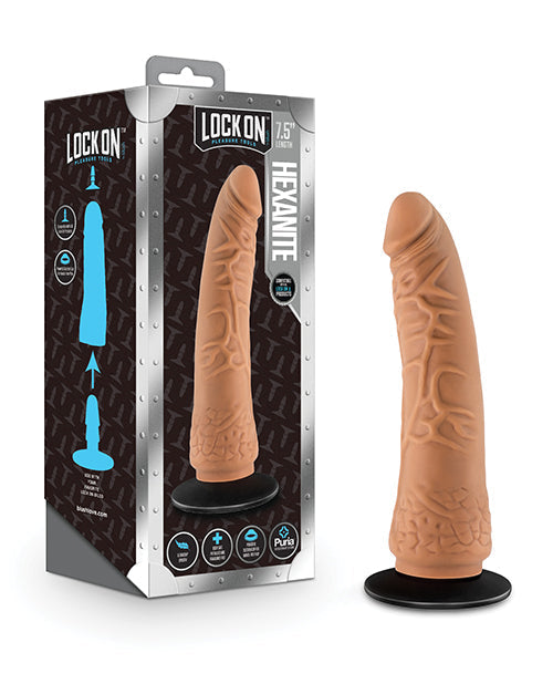 Dildo Hexanite Blush Lock On de 7,5" con adaptador de ventosa - Moca