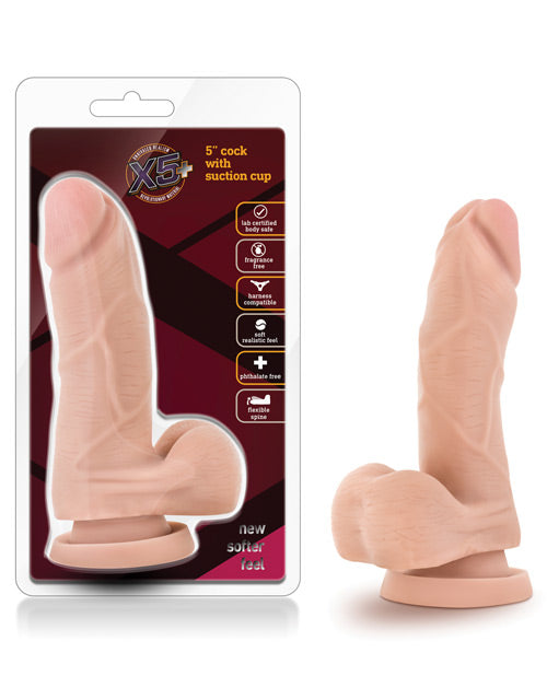 Gros gode Blush X5 5" | Gros gode à épine dorsale flexible | Gode à ventouse beige | Meilleur gode