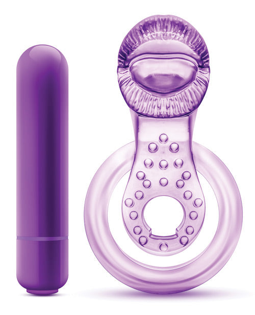 Anneau pénien vibrant double anneau "Blush Play with Me Lick it" - violet
