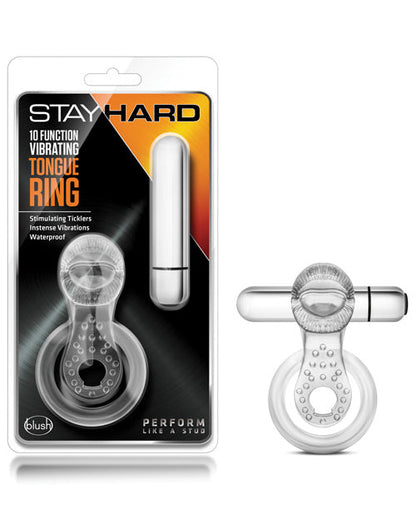 Anillo vibrador para la lengua Blush Stay Hard - Transparente de 10 funciones