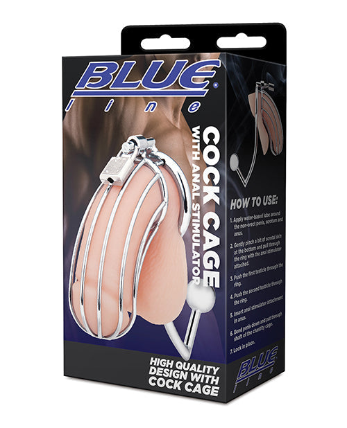 Jaula de castidad Línea Azul con estimulador anal - Plateado
