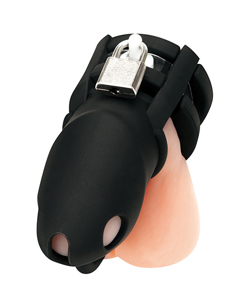 Jaula para pene y separador de testículos de silicona de 2 pulgadas (5 cm) Blue Line, negra