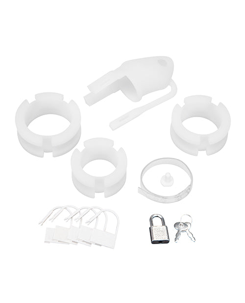 Jaula de castidad de silicona de 2" Blue Line para pene con separador de bolas - Blanca