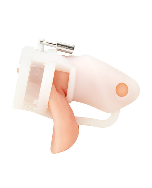 Jaula de castidad de silicona de 2" Blue Line para pene con separador de bolas - Blanca