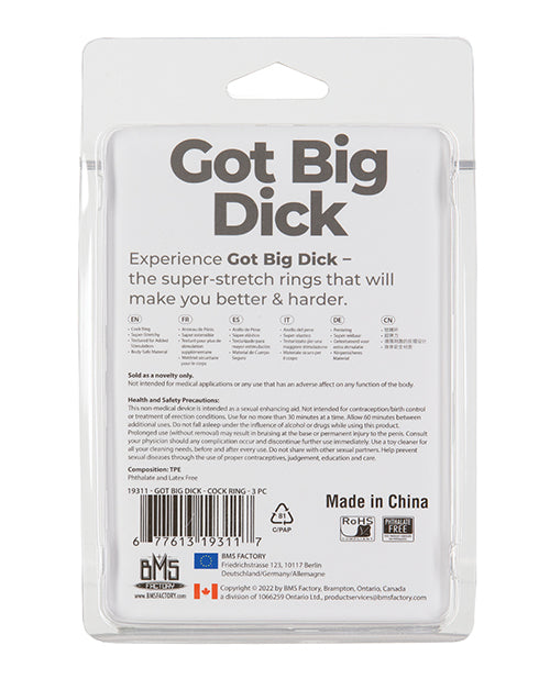 Got Big Dick, Lot de 3 anneaux péniens - Noir