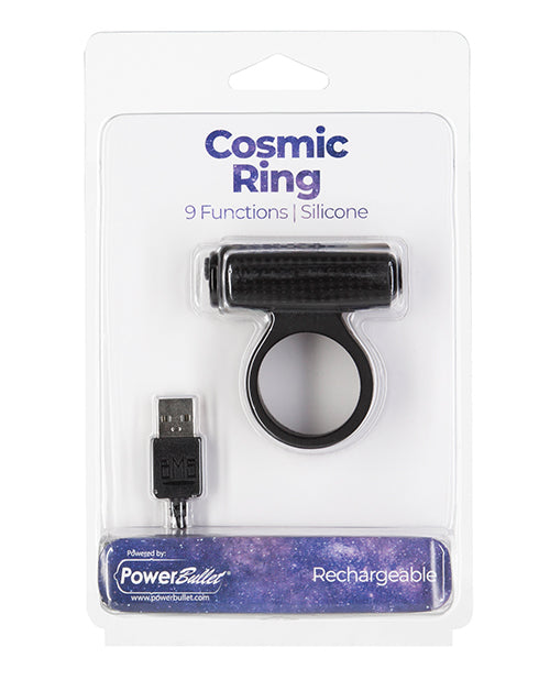 Anillo de pene cósmico con bala recargable - 9 funciones Negro
