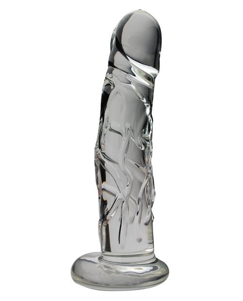 Réaliste Soufflé Dildo | Dildo en verre veiné | Dildo Moyennement Grand | Base transparente de 6,35 cm