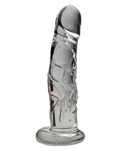 Réaliste Soufflé Dildo | Dildo en verre veiné | Dildo Moyennement Grand | Base transparente de 6,35 cm