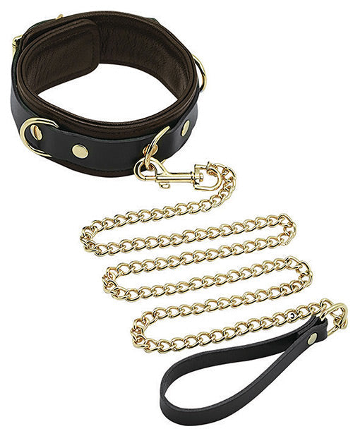 Collier et laisse Spartacus – Cuir marron avec accessoires dorés