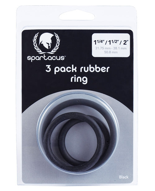 Juego de Anillos para Pene de Goma Spartacus - Negro, Paquete de 3