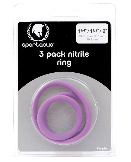 Juego de anillos para el pene Spartacus de nitrilo - Paquete de 3 morados