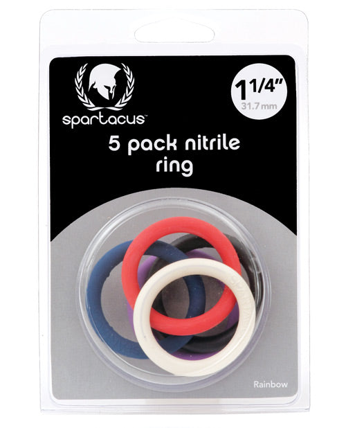 Juego de anillos para pene de nitrilo Spartacus de 1.25" - Colores surtidos (paquete de 5)