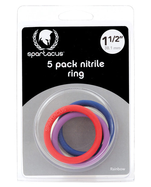Juego de anillos para pene Spartacus de nitrilo de 1.5" - Paquete de 5 colores surtidos