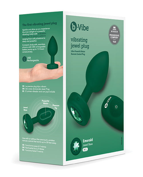B-Vibe Control Remoto Vibrador Joya Plug (M/L) - Verde Esmeralda