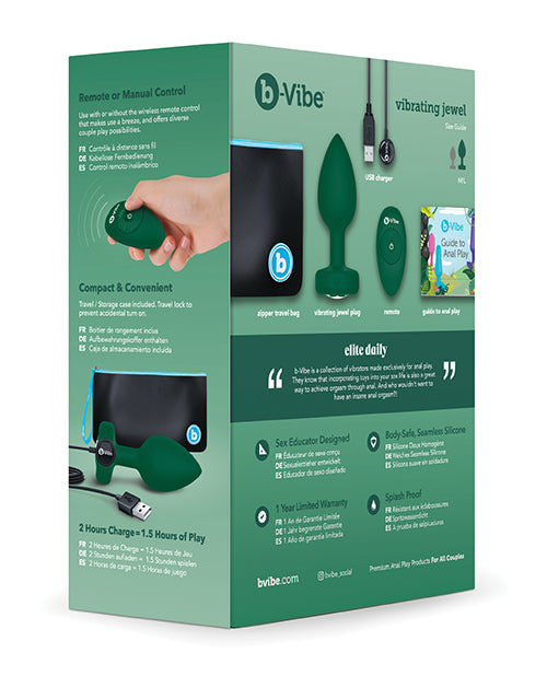 B-Vibe Control Remoto Vibrador Joya Plug (M/L) - Verde Esmeralda