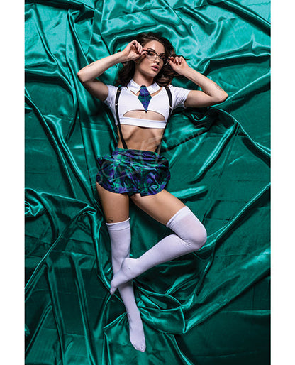 Disfraz de Colegiala Sensual de 6 piezas, color verde, talla S/M