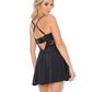 Babydoll en dentelle extensible festonnée et microfibre avec soutien-gorge intégré Noir M