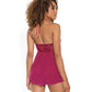 Babydoll licou en dentelle stretch festonnée et maille transparente et string ajustable framboise Taille Unique