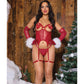 Bustier en dentelle festonnée extensible métallisée et mesh avec string - Rouge TP/P