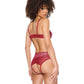 Metallic Stretch Lace Underwire Bra w/Crotchless Garter Panty - Red SM