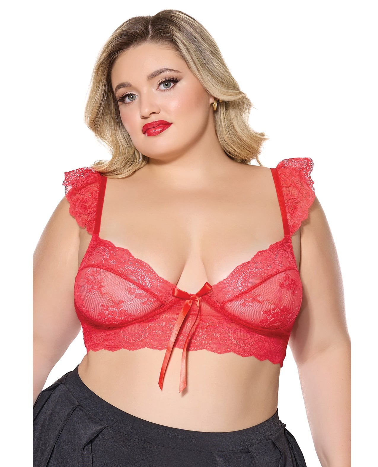 Bralette à armatures souples en dentelle extensible festonnée - Rouge QN