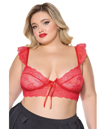 Bralette à armatures souples en dentelle extensible festonnée - Rouge QN
