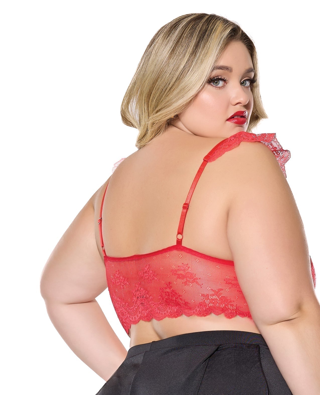 Bralette à armatures souples en dentelle extensible festonnée - Rouge QN