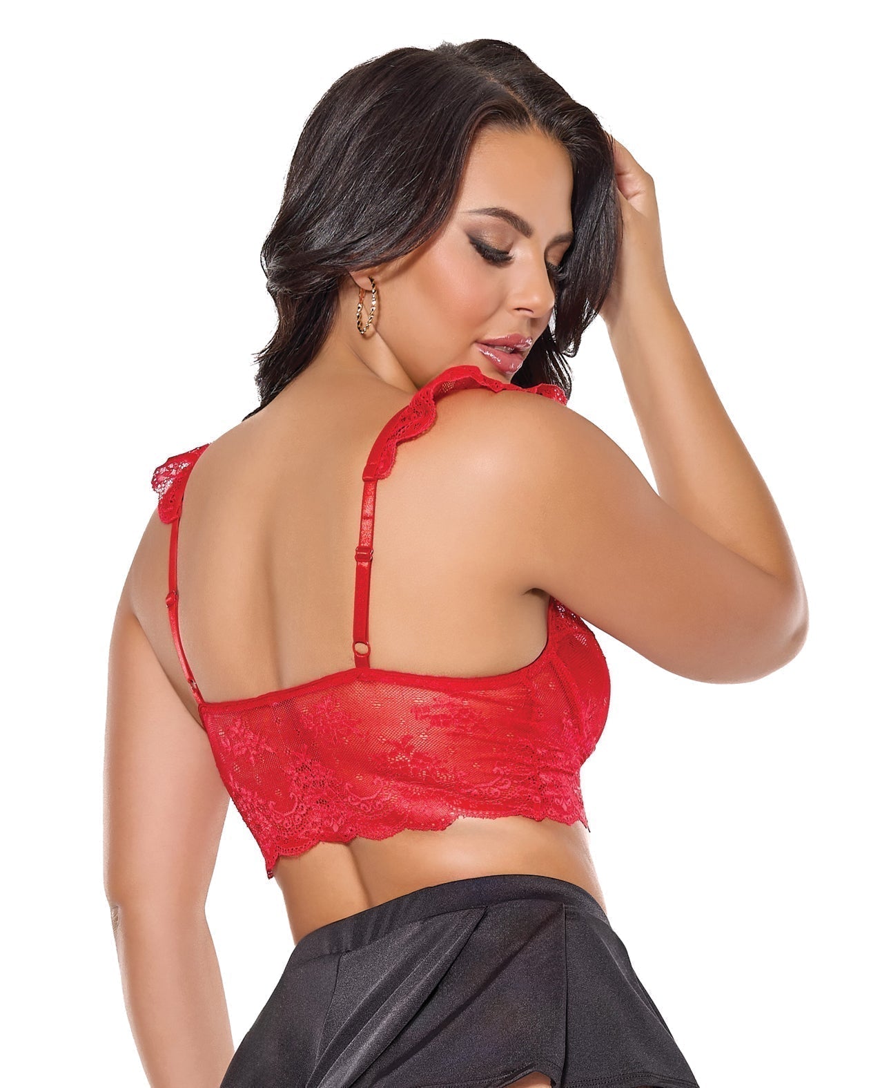 Bralette de encaje elástico festoneado sin copa - Rojo T/U