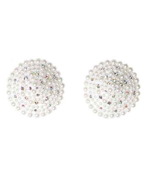 Cache-tétons ronds réutilisables Perles & Strass - Blanc Taille unique