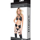 Darque Top Halter Sin Entrepierna con Rayas Húmedas y Bragas de Liga, Negro Talla Única