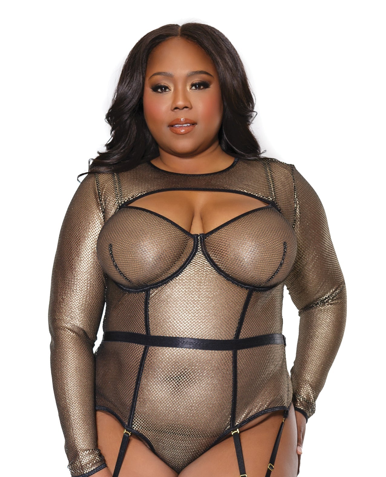 Bolero de red metálico de fiesta negro/dorado talla única/XL