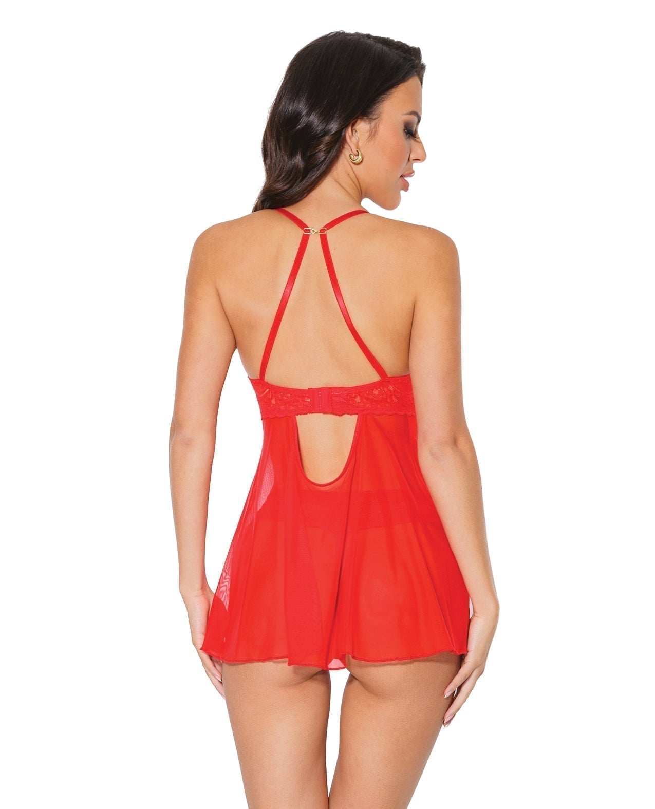 Babydoll festif en dentelle extensible de coquillage et en maille