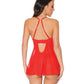 Babydoll y tanga de encaje elástico festoneado y malla Holiday rojos/dorados XL
