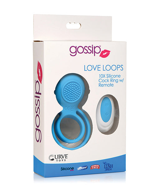 Curve Toys Gossip Love Loops 10X Anneau Pénien en Silicone avec Télécommande - Azure