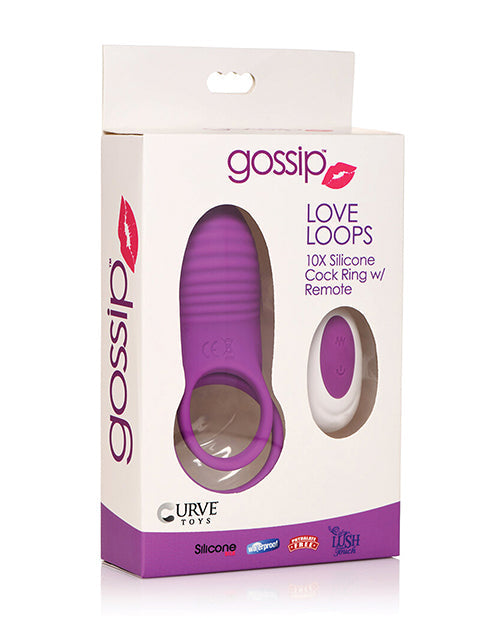 Curve Toys Gossip Love Loops Anneau pénien 10X en silicone avec télécommande - Violet